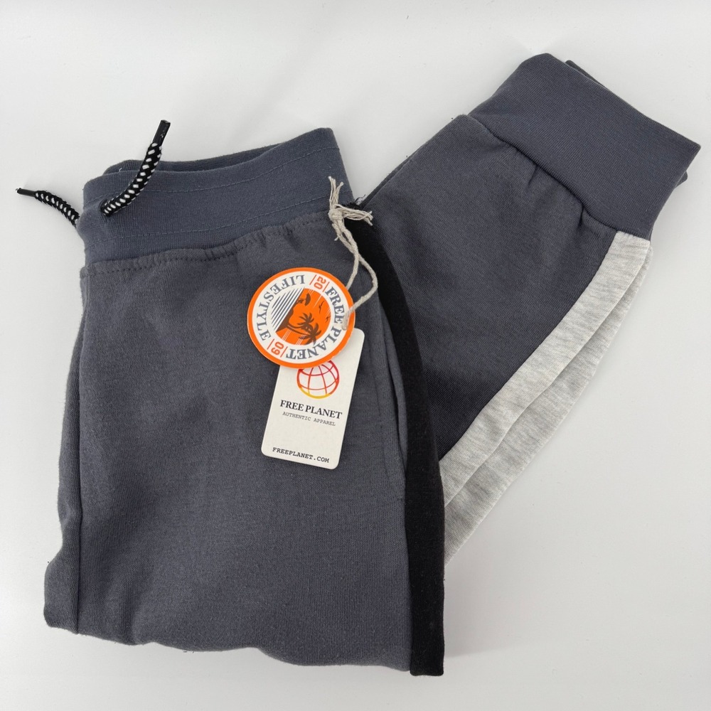 Free Planet Jogger Sweatpants Kids Size 14 Gray Black Colorblock Side Stripe NEW